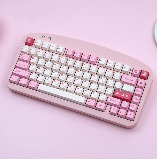 white and pink keycaps in keyboard
