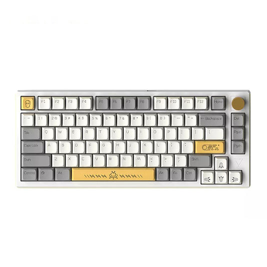 A top-down view of the Ajazz AK816 Pro mechanical keyboard. The keyboard features a white case, yellow accents, and a compact 75% layout.