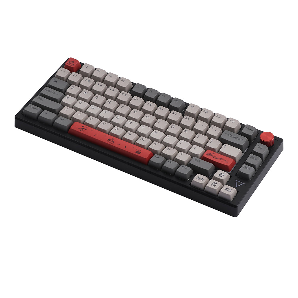 A side view of the Ajazz AK816 Pro mechanical keyboard, showcasing its sleek design and compact 75% layout.